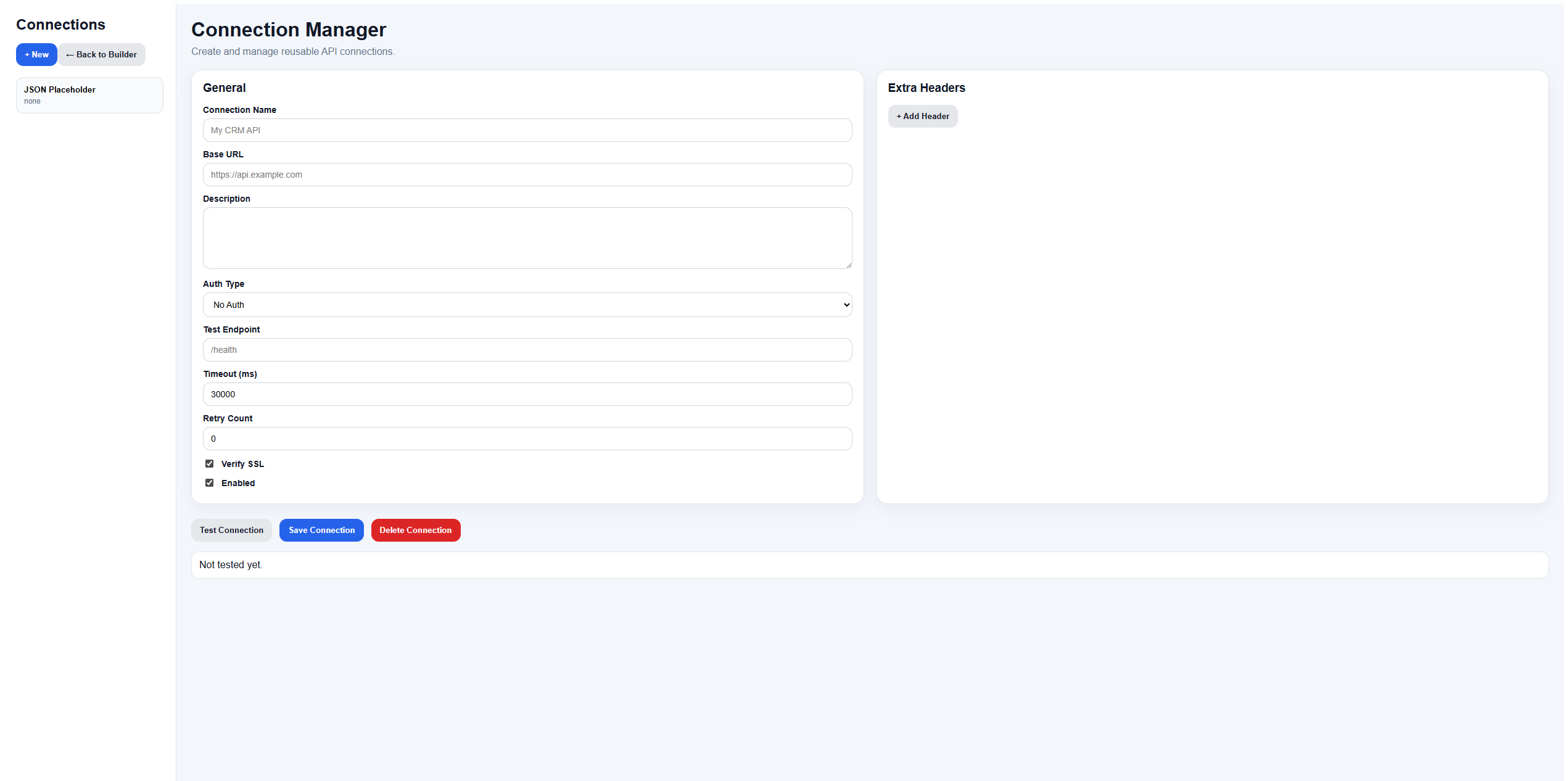 Connexus connection manager page