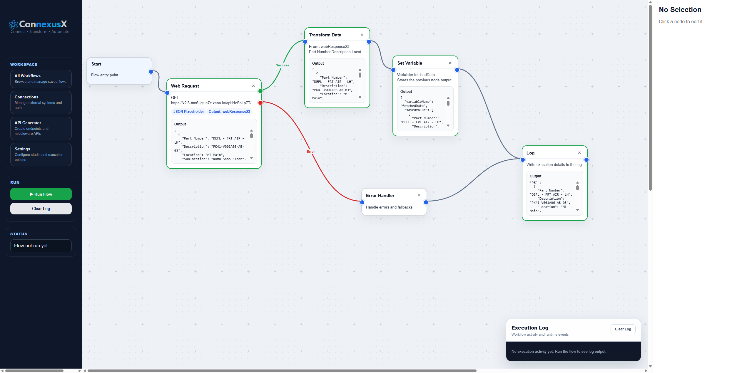 Connexus workflow builder example
