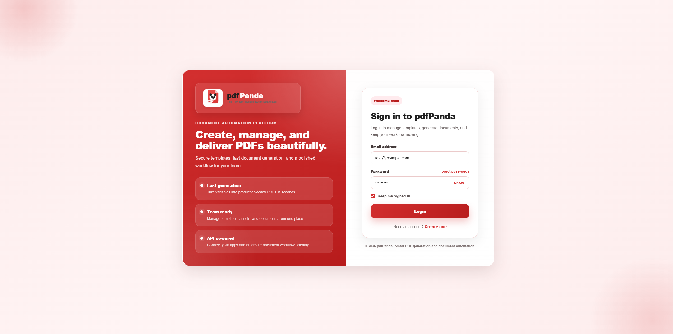 pdfPanda login page