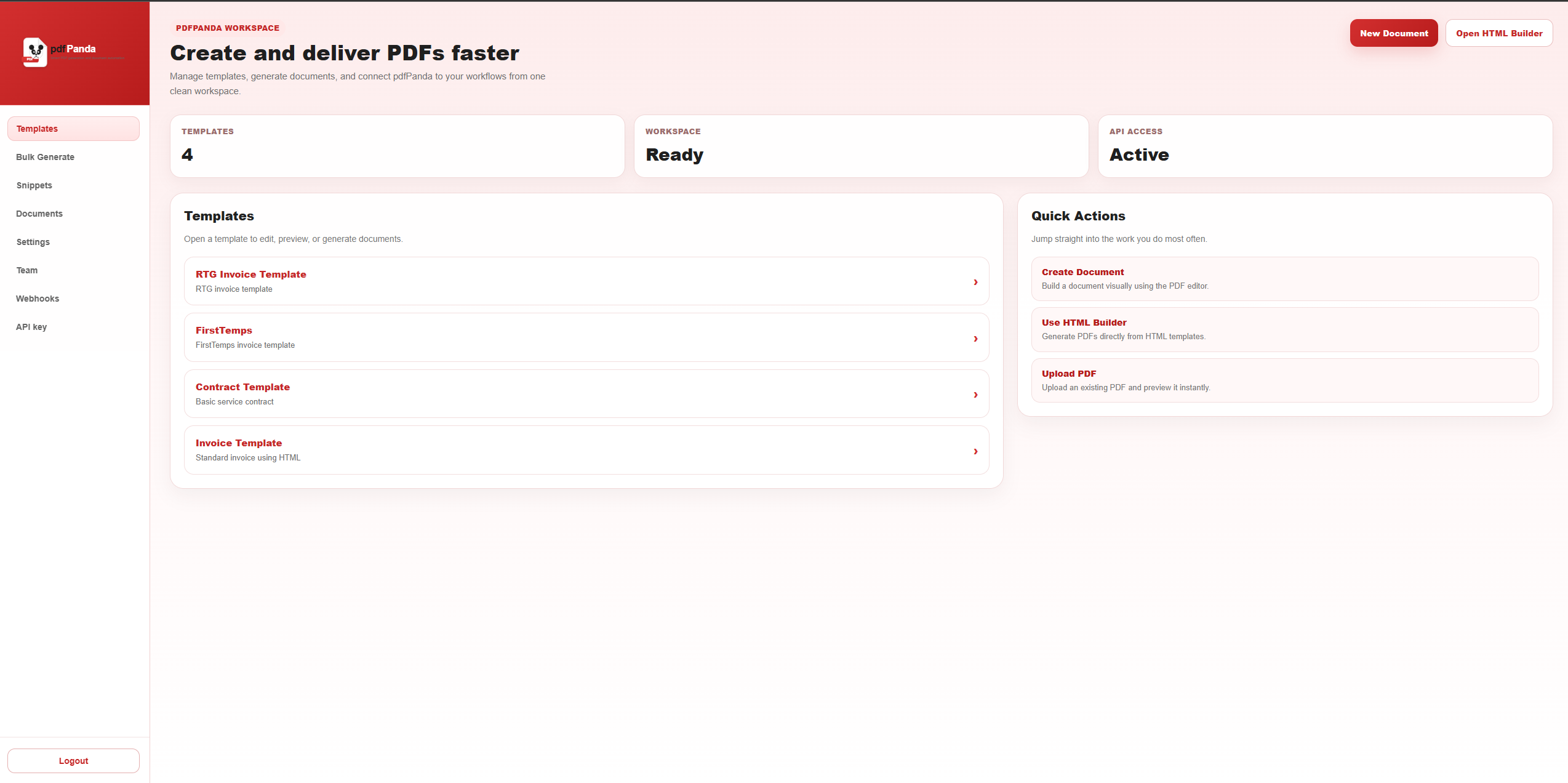 pdfPanda templates page